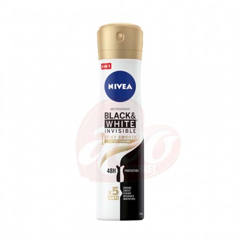 Deodorant antiperspirant spray Nivea Invisible for Black & White Silky Smooth, 150 ml