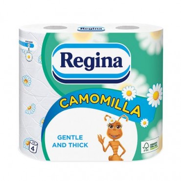 Hartie igienica Regina Camomilla trei straturi alba, decor 4 role