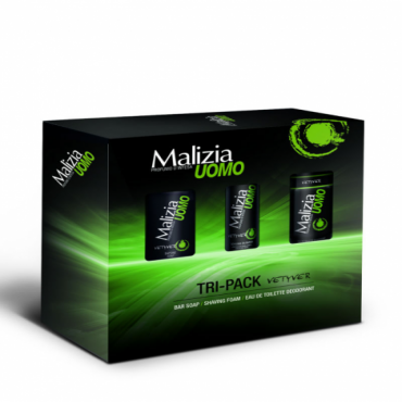 Caseta cadou Malizia Vetyver: deodorant 150ml+sapun solid 90g+spuma de ras 50 ml